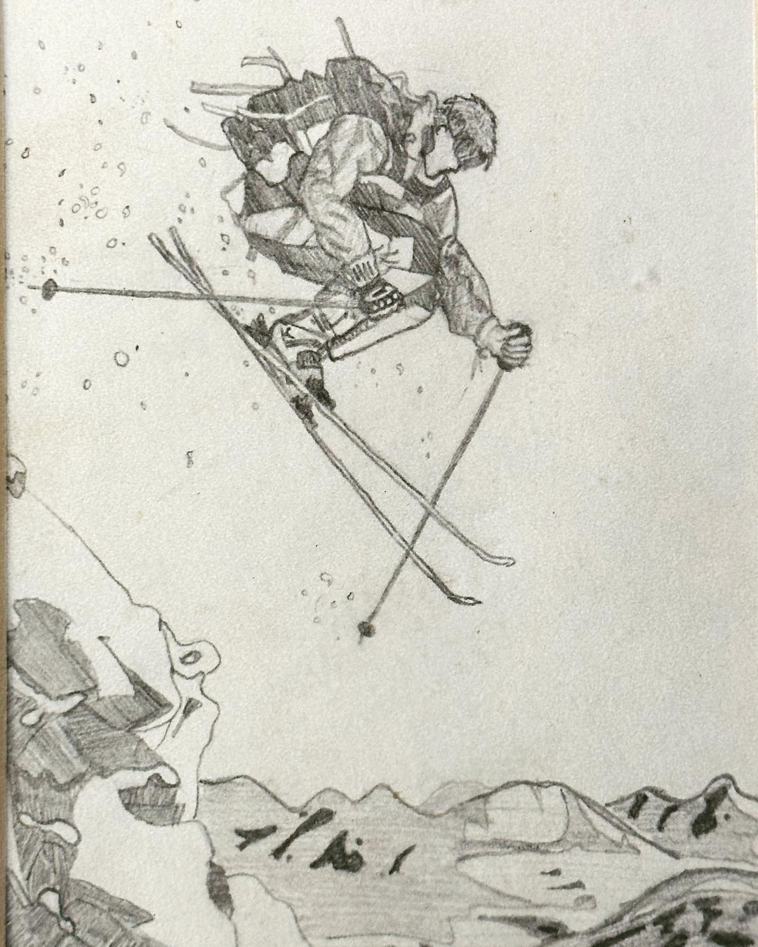 “Skiing steeps.” Pencil on paper. 1990s